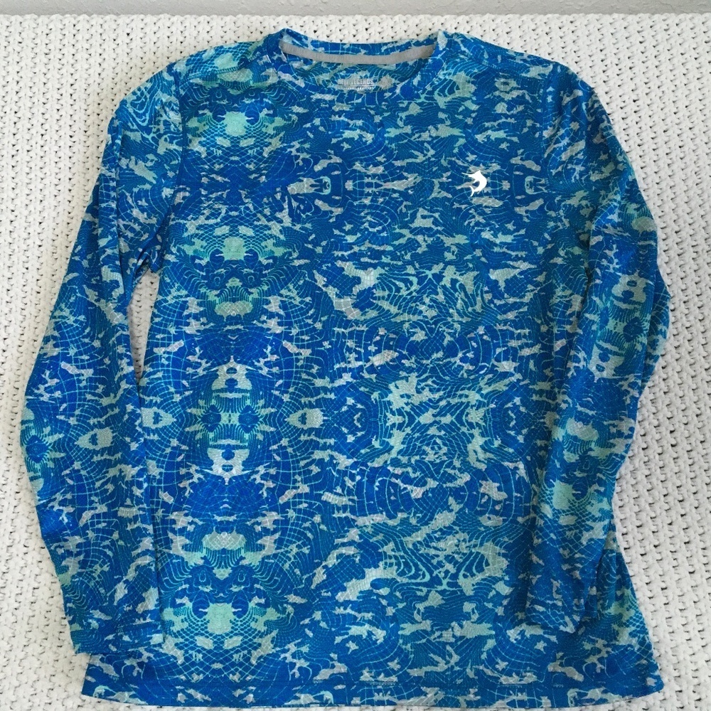 REEF DRYFIT SUN SHIRT, BOYS SIZE 10-12, BLUE TEAL AND GRAY